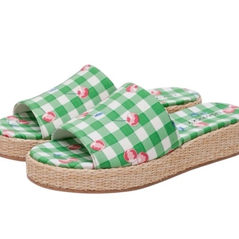Lisa Vicky Smile 2 Platform Slide Sandal In Green Cherry Size 6.5 NIB